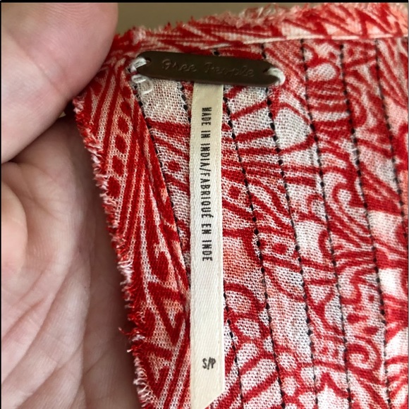 Free People Red White Myna Split  V-Neck Open Tie Back Tank Top - Picture 2 of 11